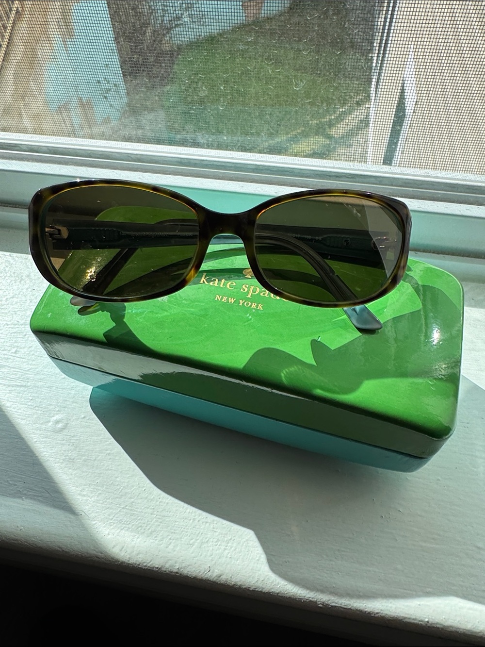 kate spade Tortoiseshell Frame Sunglasses with Dark Green Lenses
